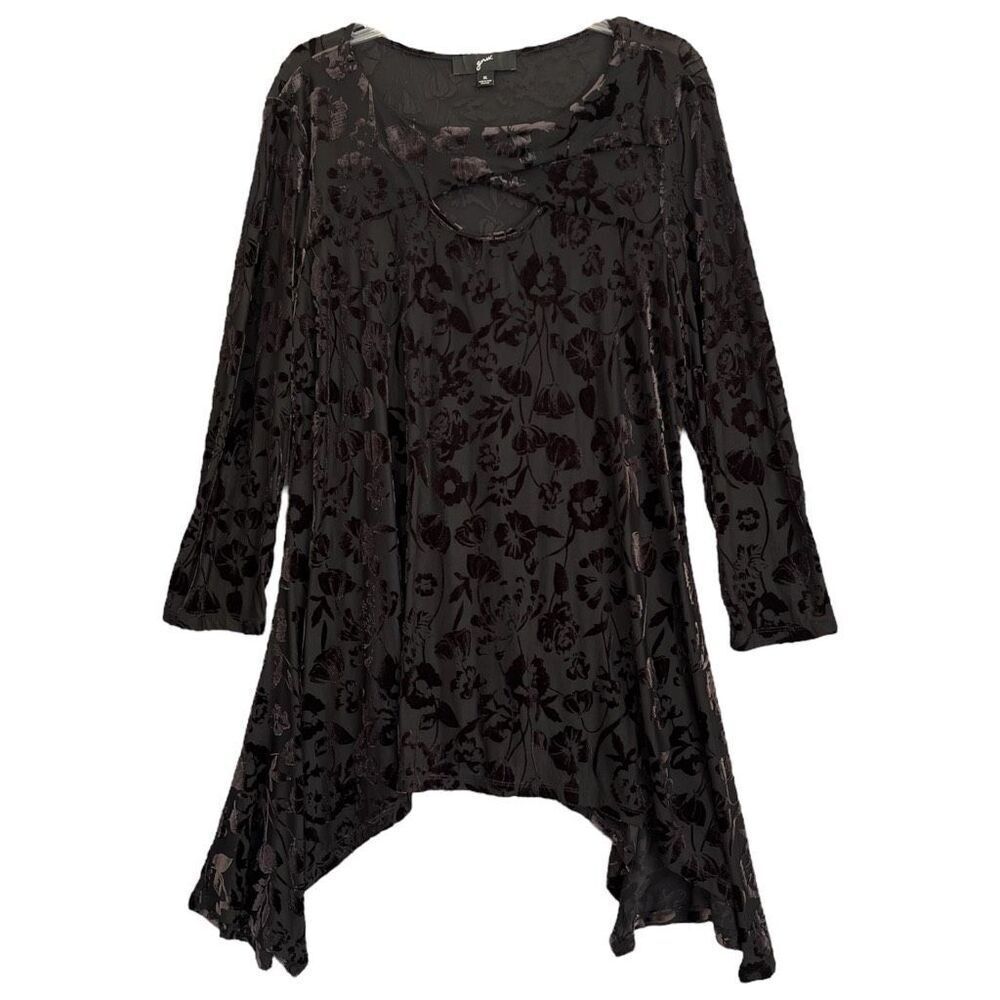 Witchy Burnout Velvet Tunic Top XL Black Floral Grunge Whimsigoth Dark Romantic